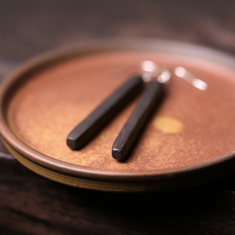 KarmaRipple's 925 Sterling Silver Ebony Wood Texture Balance Peace Drop Dangle Earrings p5