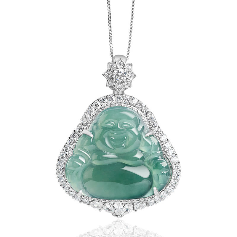 KarmaRipple's 925 Sterling Silver Laughing Buddha Authentic Jade Fortune Abundance Chain Pendant Necklace p5