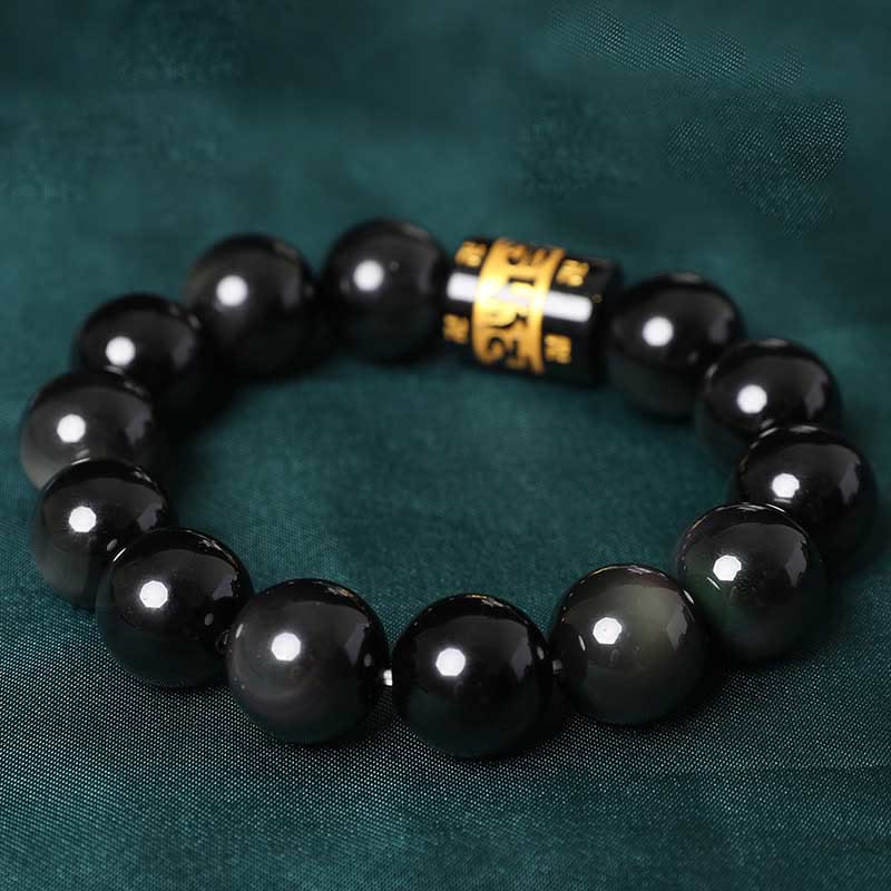 KarmaRipple's Rainbow Obsidian Om Mani Padme Hum Swastika Positive Bracelet p18