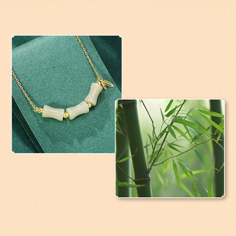 KarmaRipple's 925 Sterling Silver Hetian Jade Bamboo Fu Character Prosperity Pendant Necklace Bracelet p8