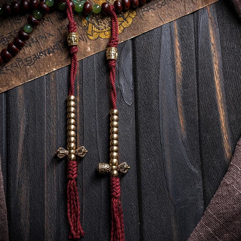 KarmaRipple's Authentic Tibet 108 Mala Beadwork Purple Bodhi Seed Hetian Cyan Jade Bronze Dorje Peace Bracelet p10