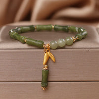 KarmaRipple's Green Bamboo Jade Leaf Pattern Wealth Fortune Bracelet
