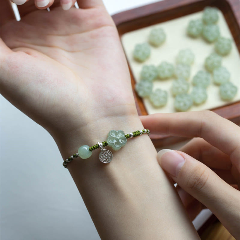 KarmaRipple's Handmade Plum Blossom Flower Jade Fortune Prosperity Woven Bracelet p7