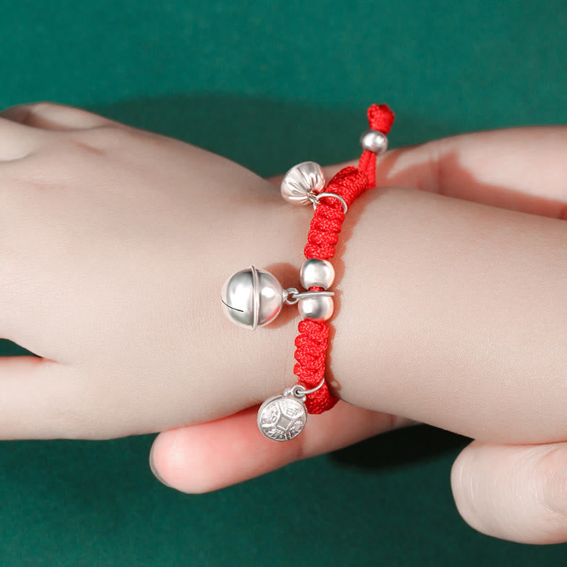 KarmaRipple's 925 Sterling Silver Handmade Fu Character Fortunate Money Bag Chinese Lock Talisman Bell Lotus Bronze Coin King Kong Weave Woven Kids Bracelet p15