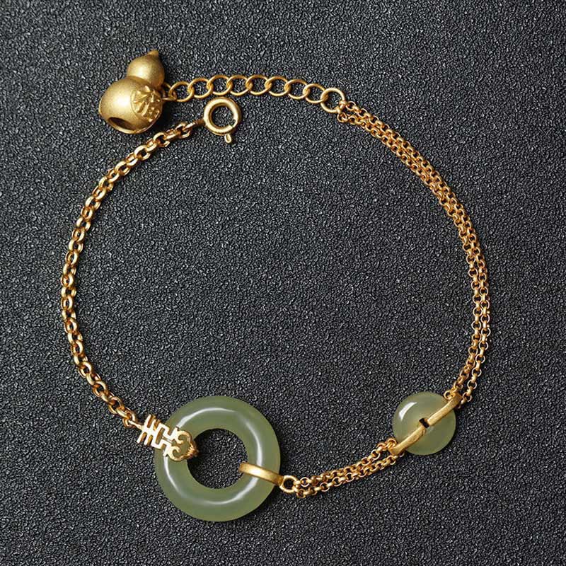 KarmaRipple's Round Jade Peace Buckle Gourd Fu Character Auspicious Prosperity Chain Bracelet p1