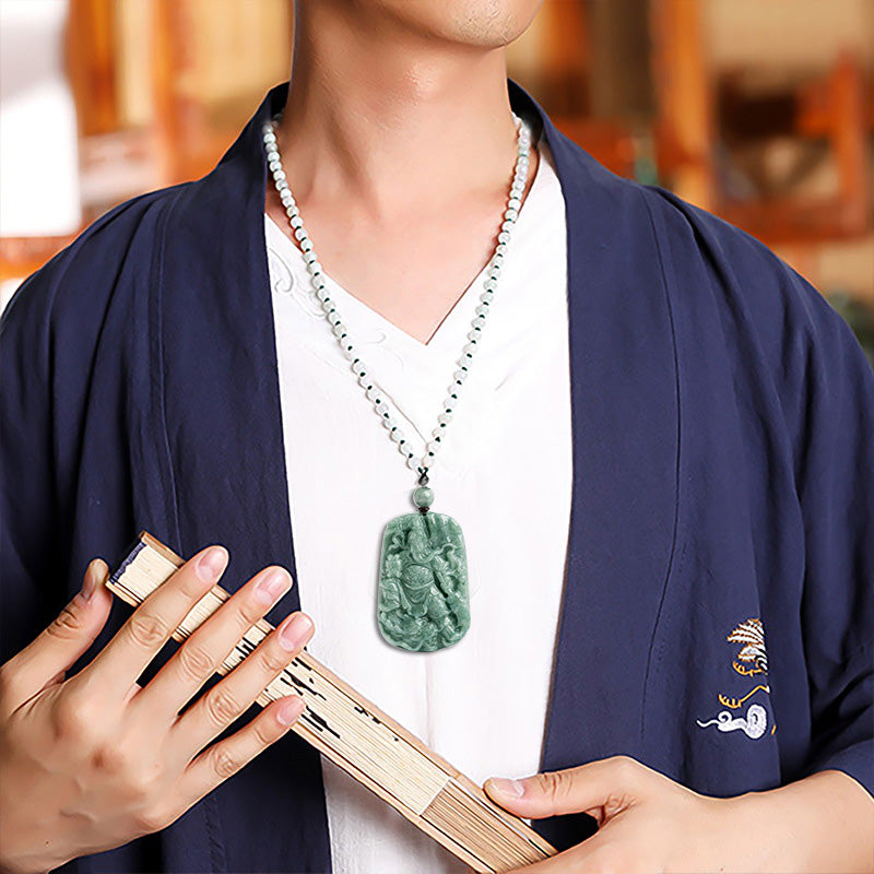 KarmaRipple's Authentic Jade Guan Gong Amulet Wealth Pendant Necklace p4