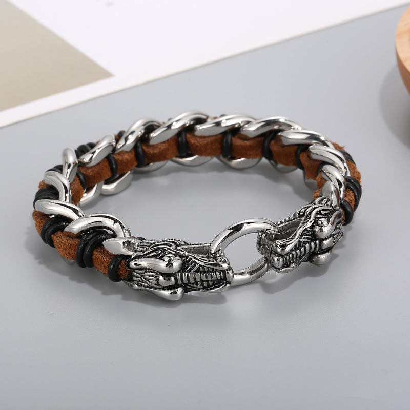 KarmaRipple's Dragon Leather Titanium Steel Protection Fortune Woven Bracelet p15