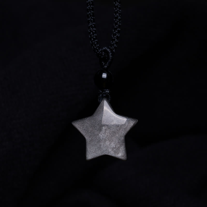 KarmaRipple's Authentic Silver Sheen Obsidian Star Crescent Moon Protection Pendant Necklace p6