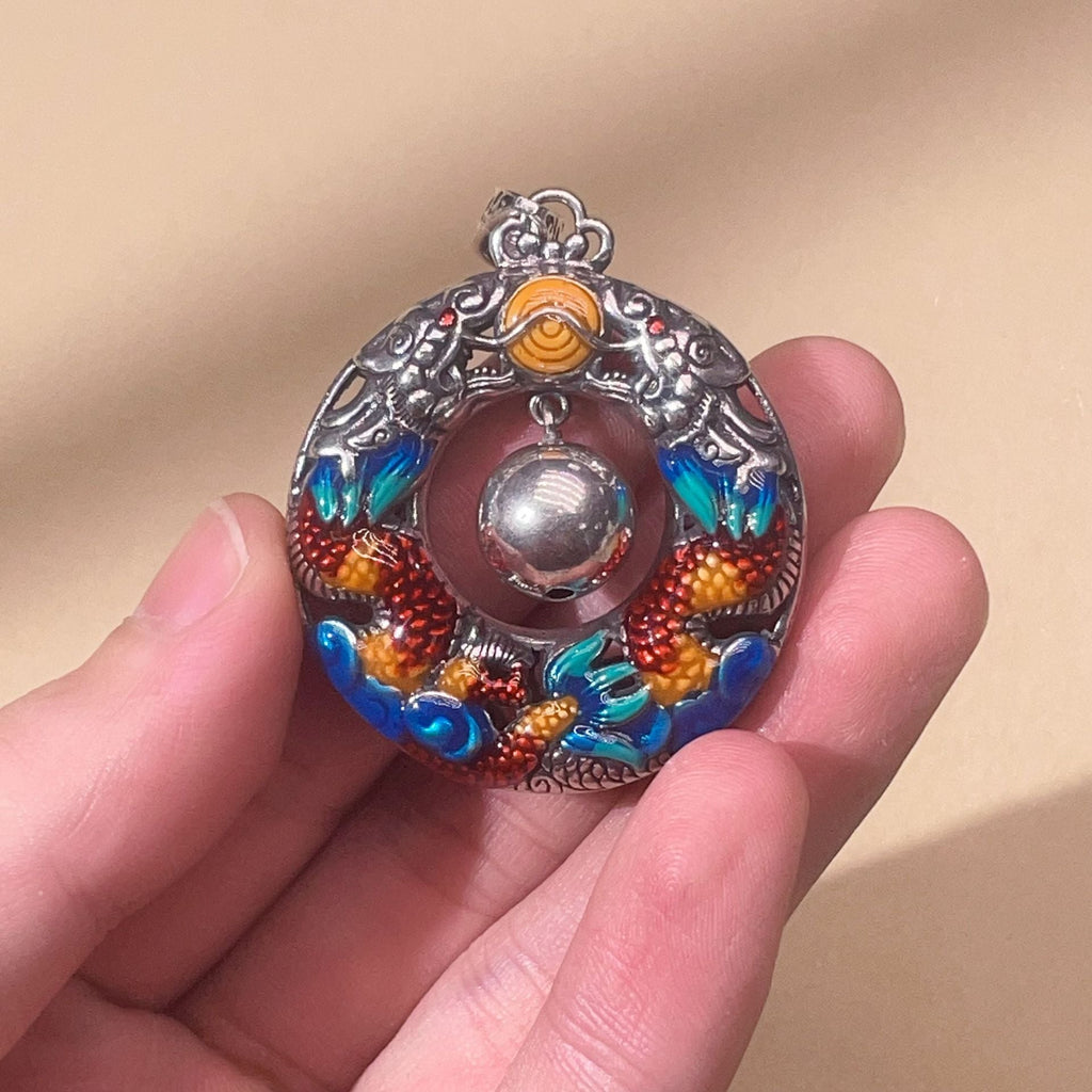 KarmaRipple's Year of the Dragon Colorful Double Dragons Playing Bead Bronze Protection Pendant Necklace p8