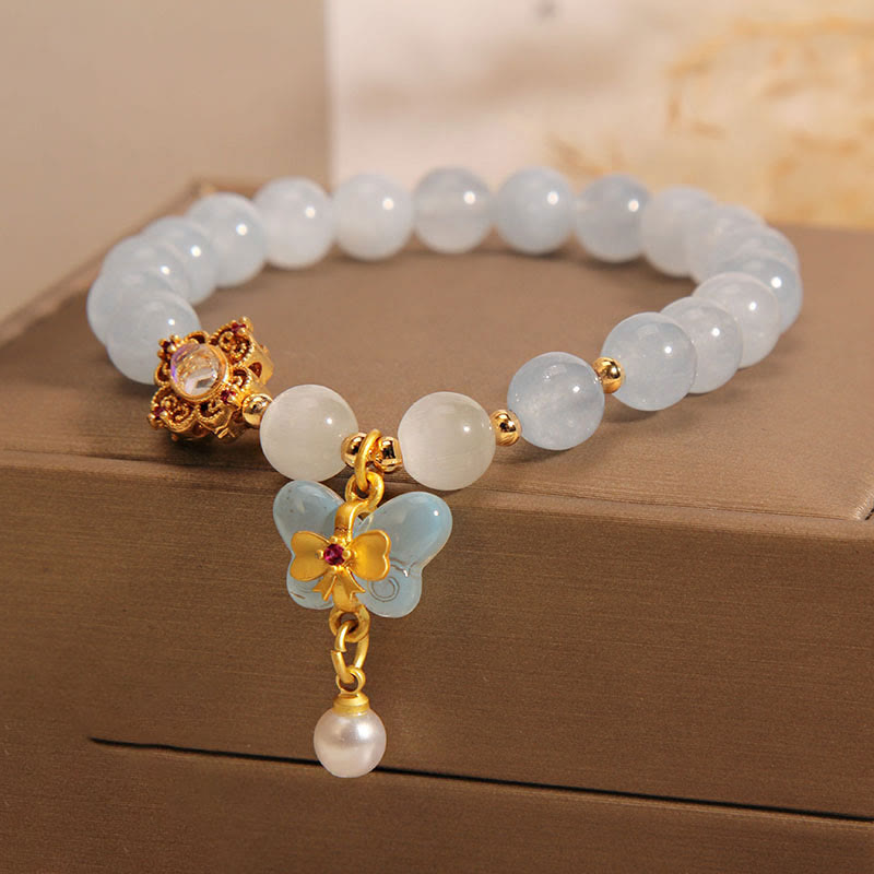 KarmaRipple's Aquamarine Cat's Eye Balancing Butterfly Pearl Talisman Bracelet p6