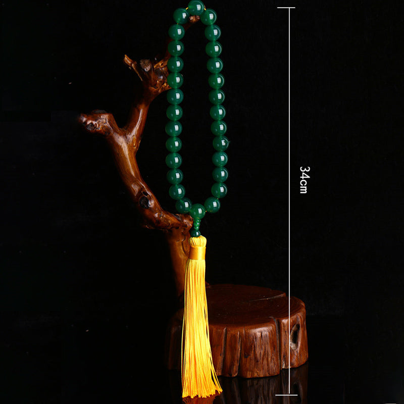 KarmaRipple's Authentic Green Agate Wrist Mala Power Tassels Pocket Mala Car Decoration p9