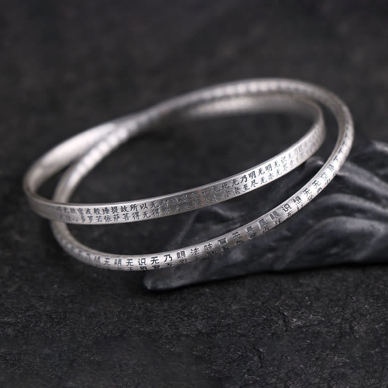 KarmaRipple's 999 Sterling Silver Heart Sutra Carved Protection Bracelet Bangle p4