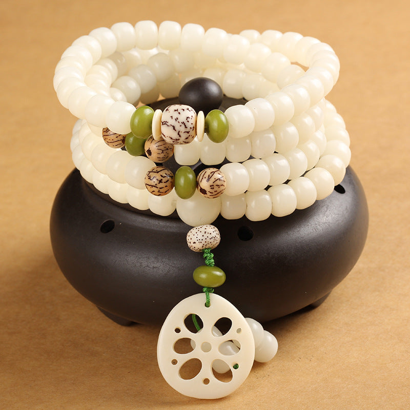 KarmaRipple's Ivory Bodhi Seed Mala 108 Beadwork Fortune Bracelet p1