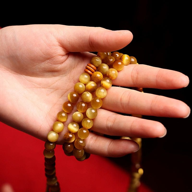 KarmaRipple's 108 Mala Beadwork Authentic Tiger Eye Bronze Dorje Protection Tassel Bracelet p22