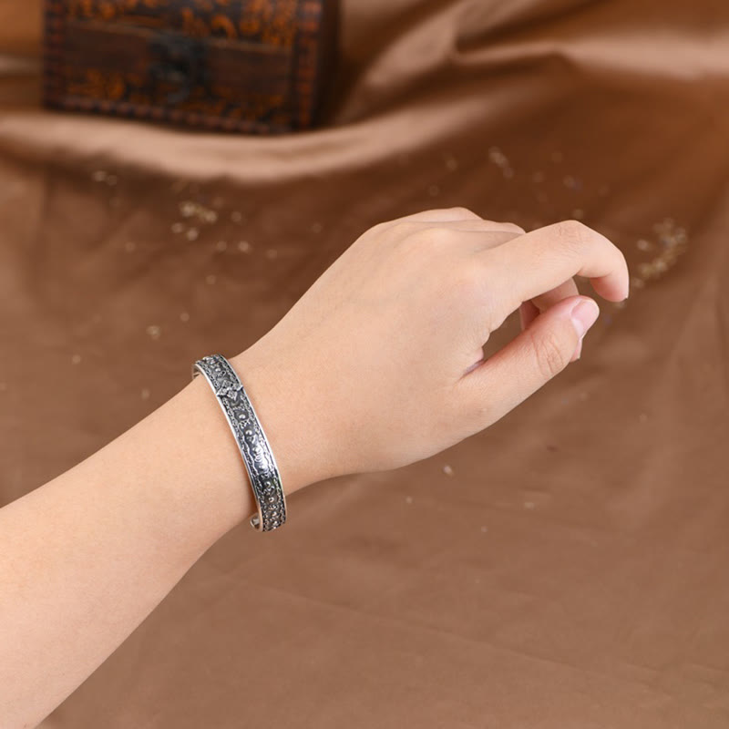 KarmaRipple's 925 Sterling Silver Om Mani Padme Hum Double Dorje Engraved Wisdom Cuff Bracelet Bangle p14