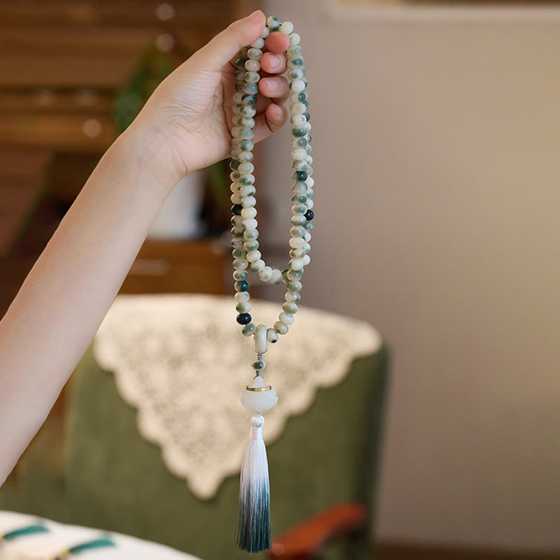 KarmaRipple's Authentic 108 Mala Beadwork Bodhi Seed Lotus Engraved Wisdom Tassel Bracelet p7