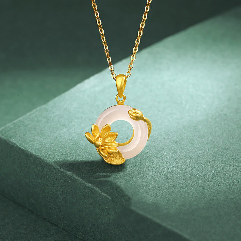 KarmaRipple's Authentic Ivory Chalcedony Peace Buckle Lotus Necklace S925 Sterling Silver Pendant p3