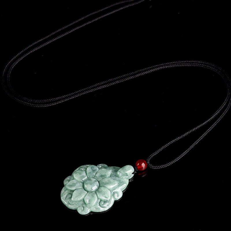 KarmaRipple's Authentic Jade Kalanchoe blossfeldiana Flower Pattern Fortune Pendant Necklace p6