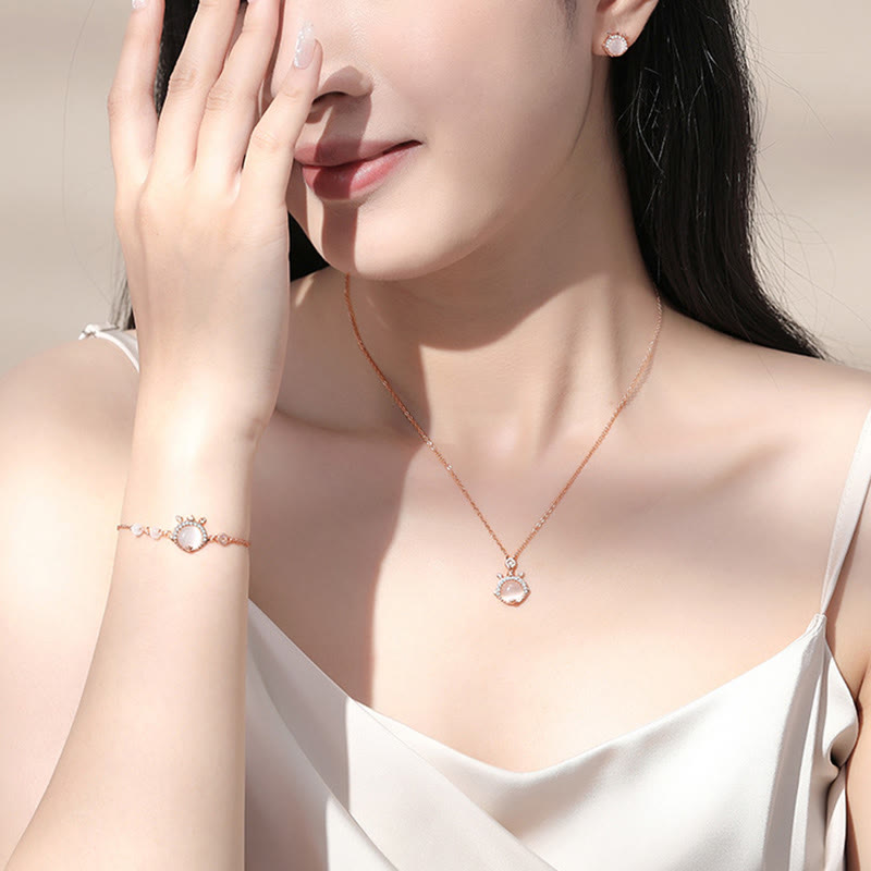 KarmaRipple's 925 Sterling Silver Year of the Dragon Cat's Eye Cute Dragon Bronze Coin Protection Bracelet Pendant Necklace Earrings ( p9