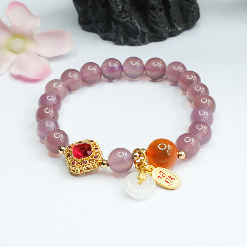 KarmaRipple's Authentic Purple Chalcedony Candy Agate Peace Buckle Balance Fortunate Fortune Talisman Bracelet p5