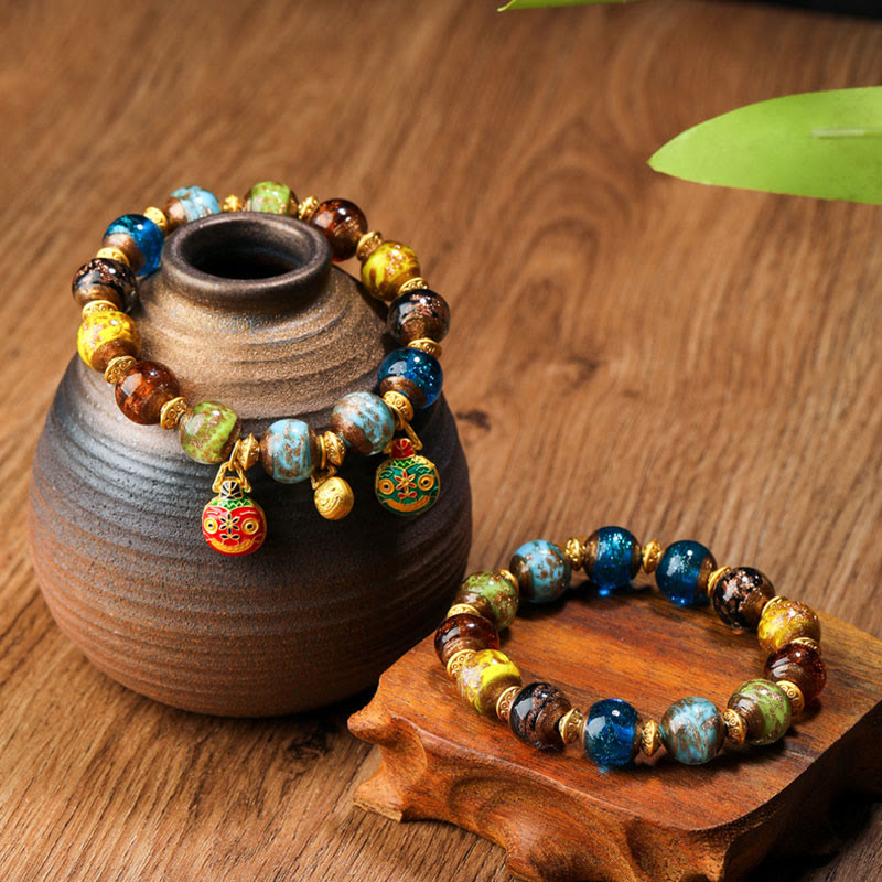 KarmaRipple's Gold Swallowing Beast Family Talisman Liuli Glass Bead Fortune Bracelet p22