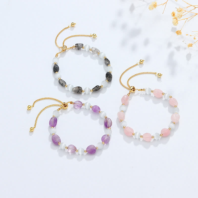 KarmaRipple's Amethyst Pink Gemstone Black Rutilated Quartz Spiritual Awareness Bracelet p4