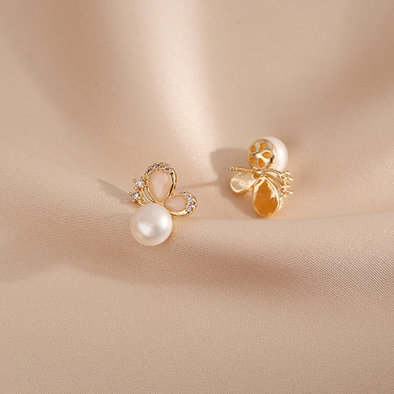 KarmaRipple's 18K Gold Pearl Butterfly Love Freedom Stud Earrings p10