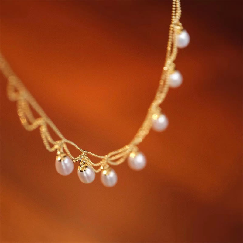 KarmaRipple's Vintage 14K Gold Plated Pearl Bead Balancing Multilayer Pendant Necklace p8