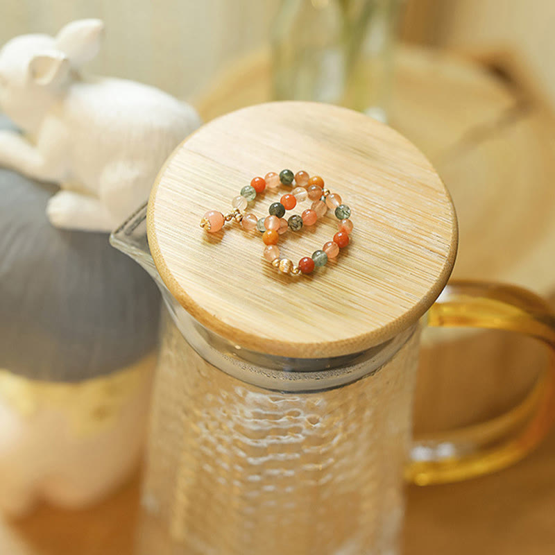 KarmaRipple's 14k Gold Plated Bronze Fu Lu Shou Gemstone Peach Moonstone Happiness Wealth Ring p3