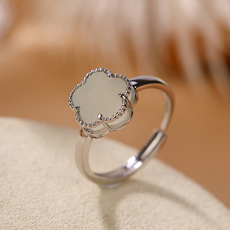 KarmaRipple's 925 Sterling Silver Plated Gold Authentic Hetian Jade Flower Fortune Pendant Necklace Ring Set p9