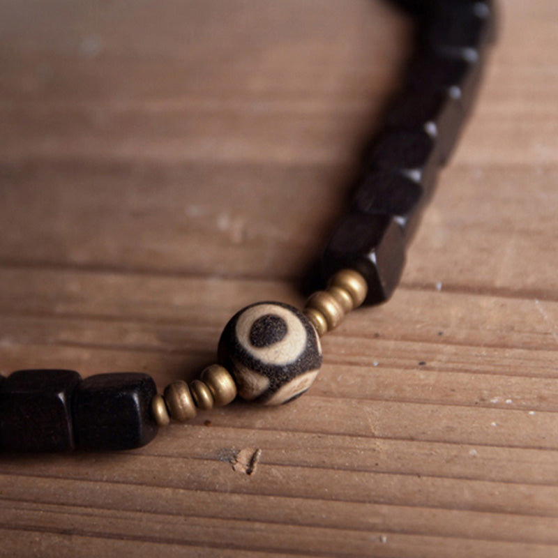 KarmaRipple's Ebony Wood Dzi Bead Bronze Peace Pair Bracelet p13