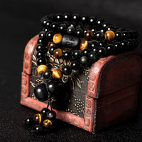 KarmaRipple's Authentic Black Obsidian Rainbow Obsidian Gourd Blessing Bracelet Mala