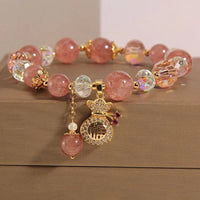 KarmaRipple's Authentic Strawberry Quartz Gemstone Money Bag Talisman Positive Bracelet