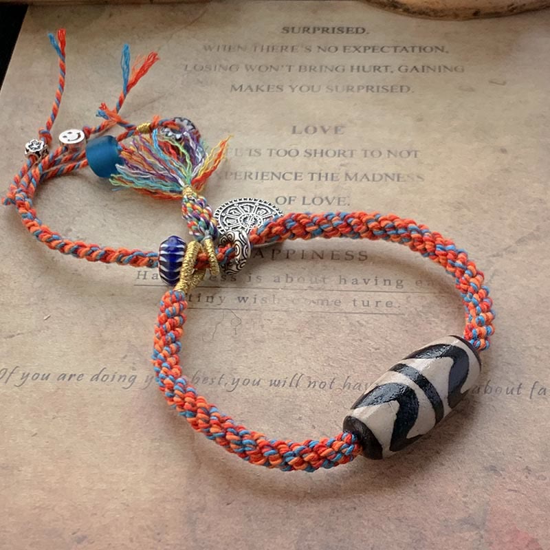 KarmaRipple's Tibetan 925 Sterling Silver Om Mani Padme Hum Handmade Dzi Bead Protection Braid Bracelet p15