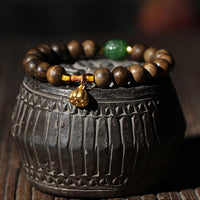 KarmaRipple's 999 Gold Brunei Agarwood Cyan Jade Lotus Flower Peace Strength Bracelet