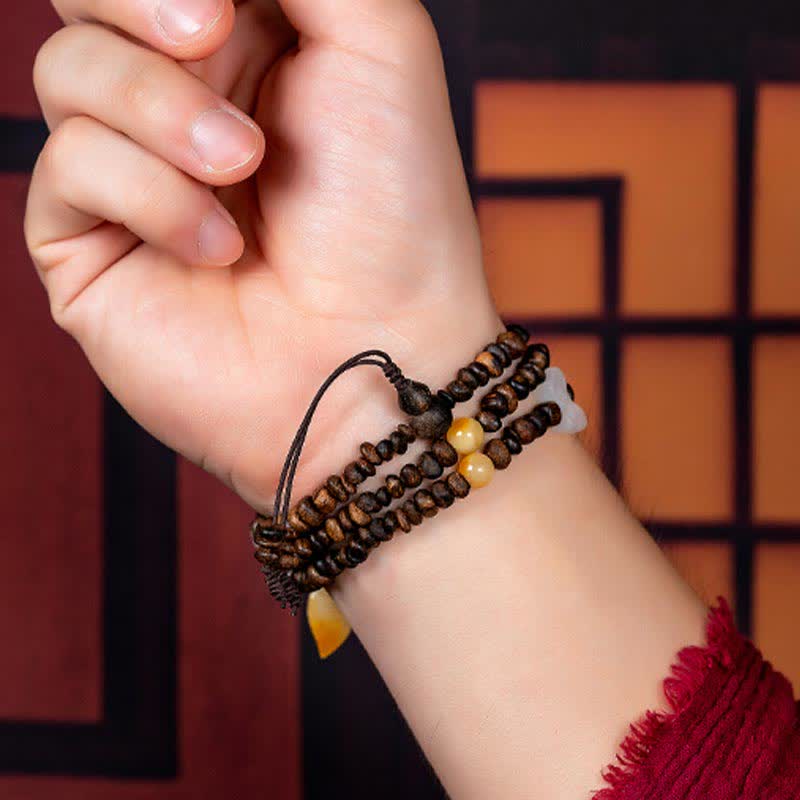 KarmaRipple's 108 Mala Beadwork 925 Sterling Silver Brunei Agarwood Red Agate PiXiu Hetian Jade Peace Strength Bracelet p17