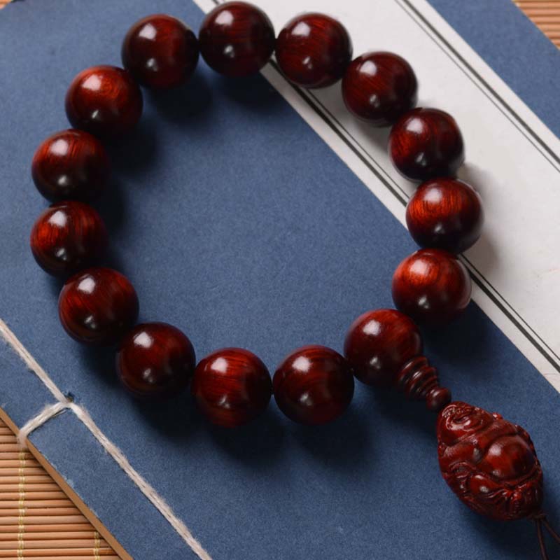 KarmaRipple's Small Leaf Red Sandalwood Laughing Buddha God of Wealth Protection Bracelet p10