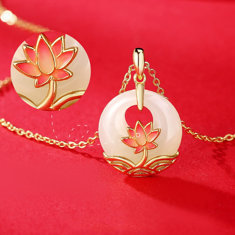 KarmaRipple's 925 Sterling Silver Hetian Ivory Jade Lotus Flower Blessing Pendant Necklace p4