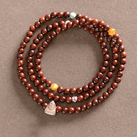KarmaRipple's 925 Sterling Silver Indian Small Leaf Red Sandalwood Fu Character Protection Triple Wrap Bracelet