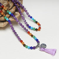 KarmaRipple's Balancing Gemstone Mala Prayer Beadwork 108 Meditation Balancing Multilayer Bracelet Pendant
