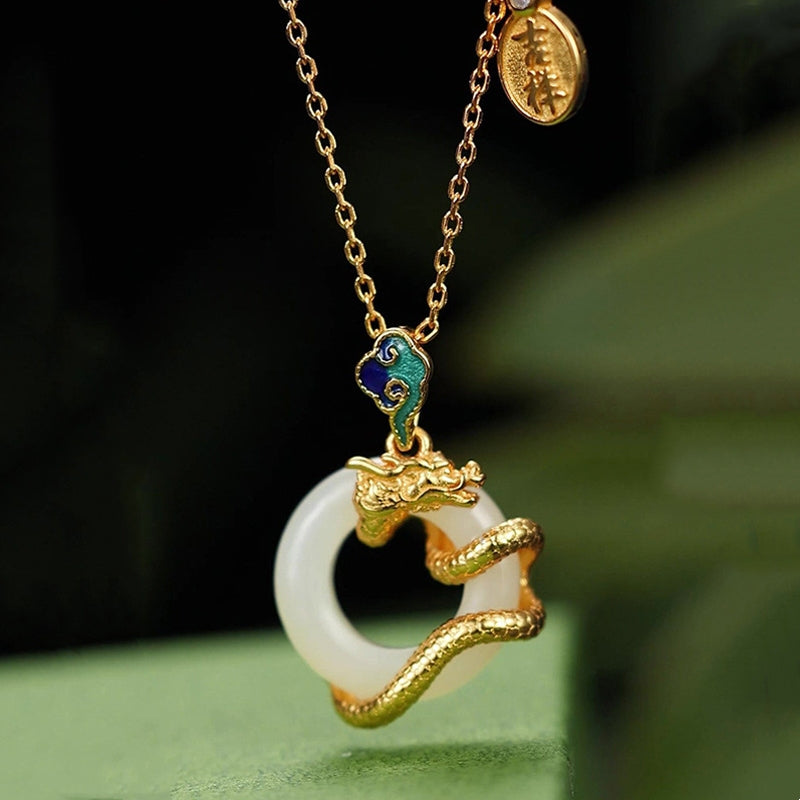 KarmaRipple's Year Of The Dragon 925 Sterling Silver Hetian Ivory Jade Peace Buckle Auspicious Clouds Success Pendant Necklace p15