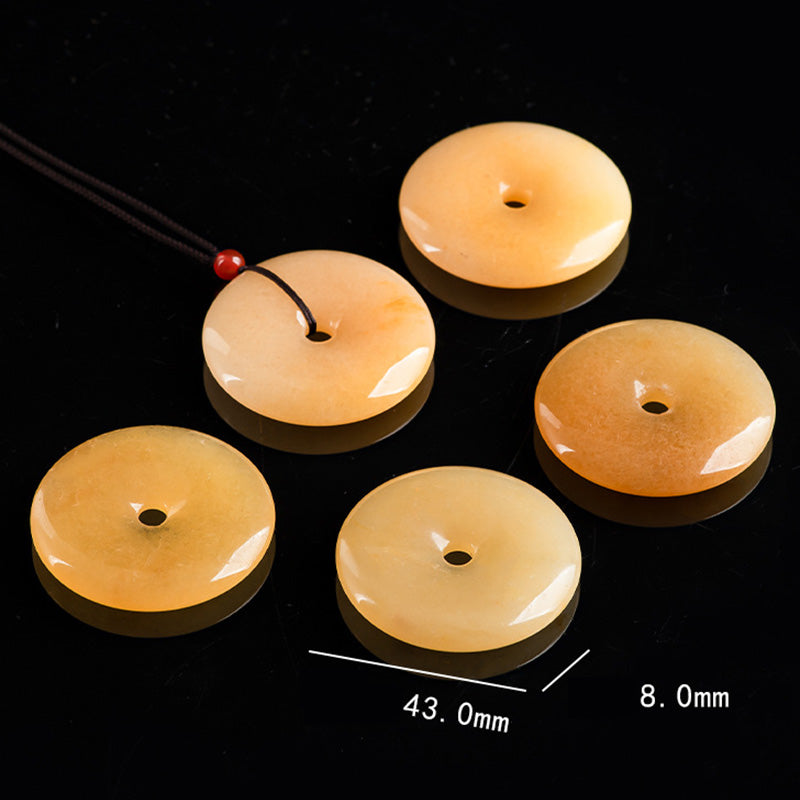 KarmaRipple's Round Golden Silk Jade Peace Buckle Wealth Necklace Pendant p9