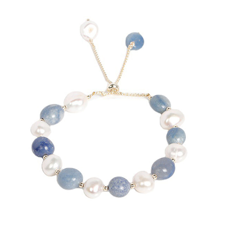 KarmaRipple's Authentic Blue Aventurine Gemstone Pearl Bead Balancing Bracelet p10