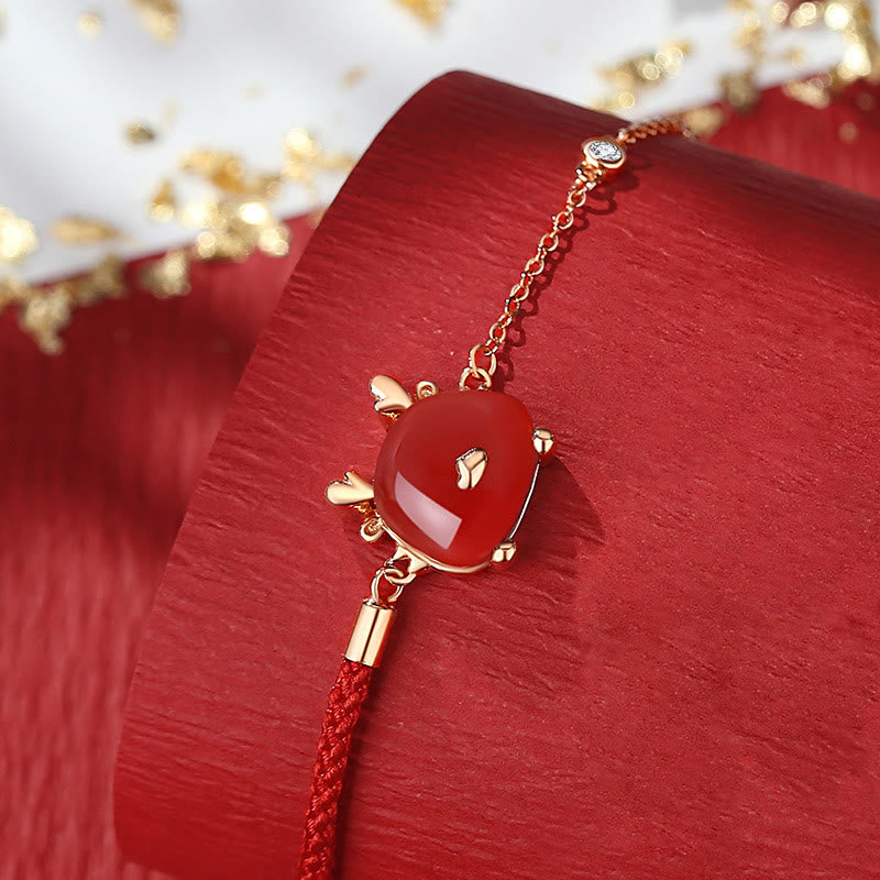 KarmaRipple's 925 Sterling Silver Year of the Dragon Authentic Hetian Jade Red Agate Cute Dragon Protection Success Bracelet Pendant Necklace Earrings ( p2