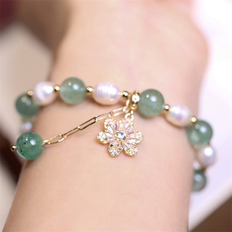KarmaRipple's Authentic Green Strawberry Quartz Pearl Flower Talisman Love Bracelet p6