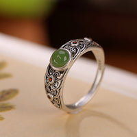KarmaRipple's 925 Sterling Silver Hetian Cyan Jade Balance Adjustable Ring