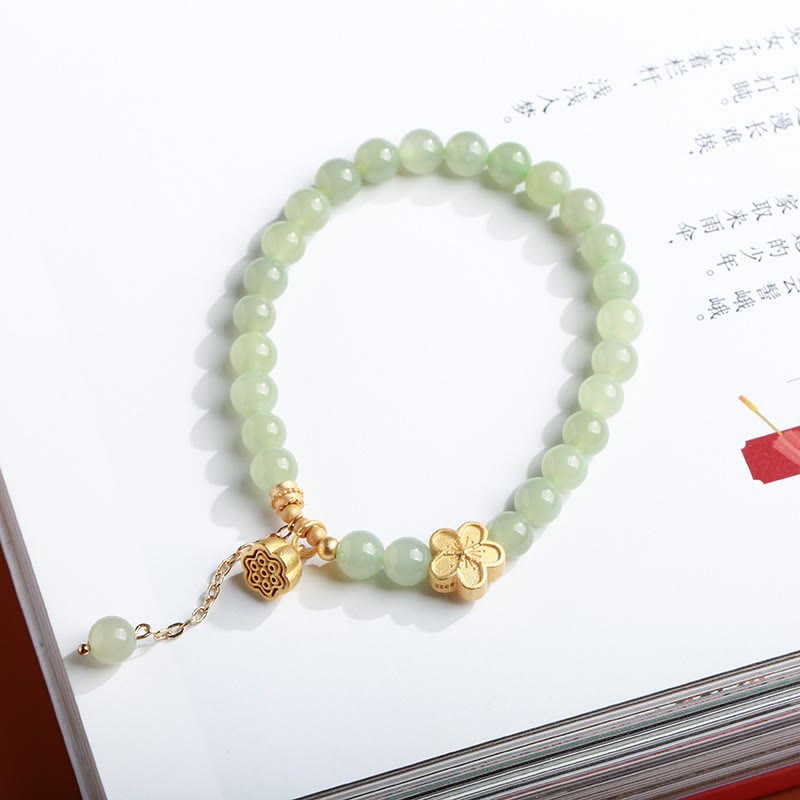 KarmaRipple's 925 Sterling Silver Plated Gold Authentic Hetian Jade Bead Gourd Lotus Bamboo Fu Character Fortune Bracelet p17