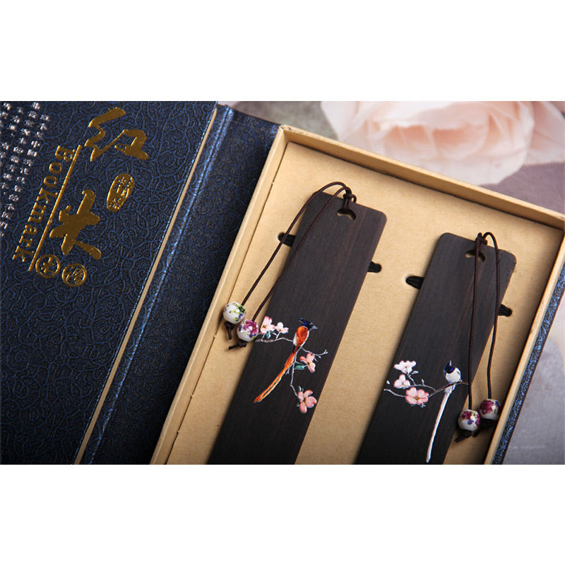 KarmaRipple's Oriole Bird Flower Ebony Wood Bookmarks With Gift Box p9