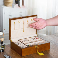 KarmaRipple's Vintage Wooden Jewelry Box Two-Layer Solid Wood Jewelry Storage Box