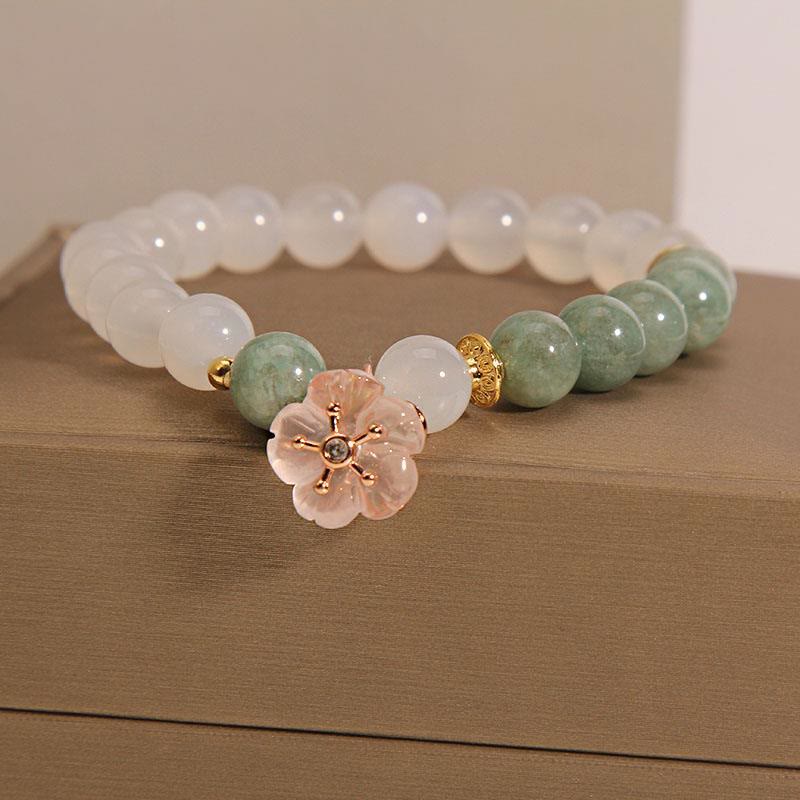 KarmaRipple's Ivory Agate Jade Flower Talisman Fortune Protection Bracelet p1